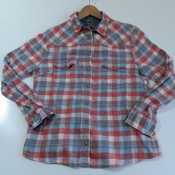 Jachs Girlfriend Womens Multicolor Collared Snap Flannel Button Up Shirt Size L - Picture 2 of 12